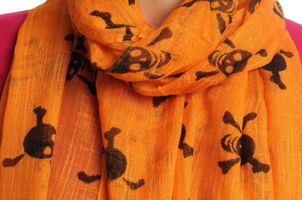 Liss Kiss Black Crossbones On Orange With Tassels - Scarf