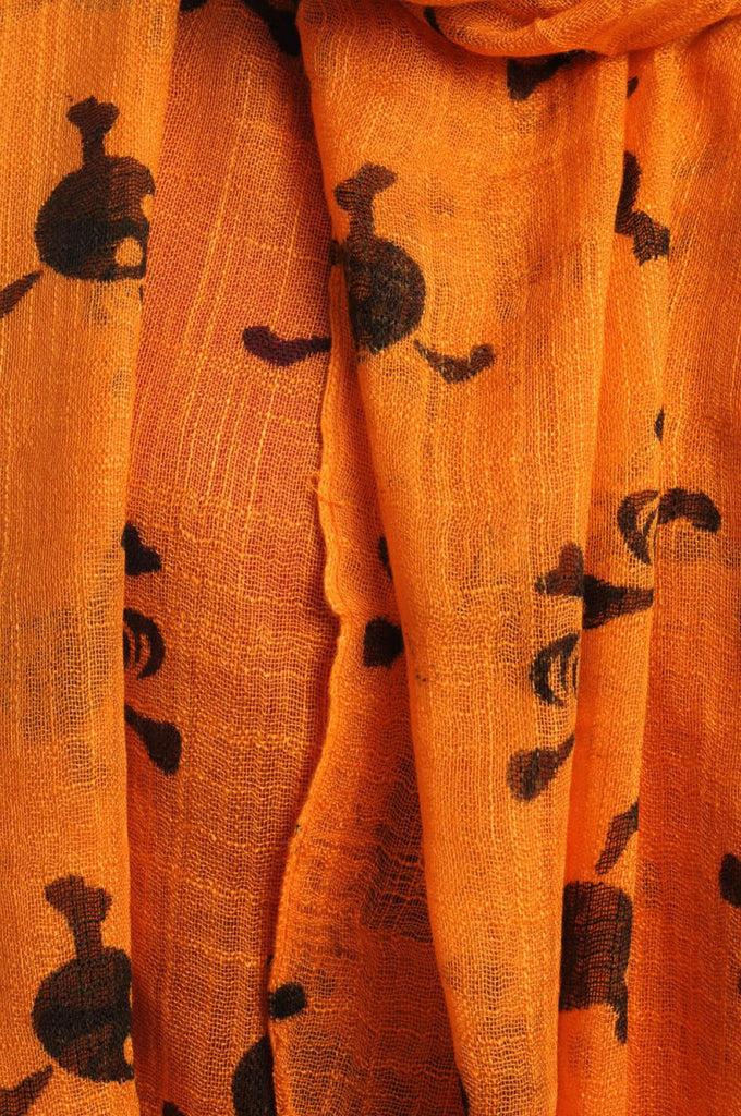 Liss Kiss Black Crossbones On Orange With Tassels - Scarf