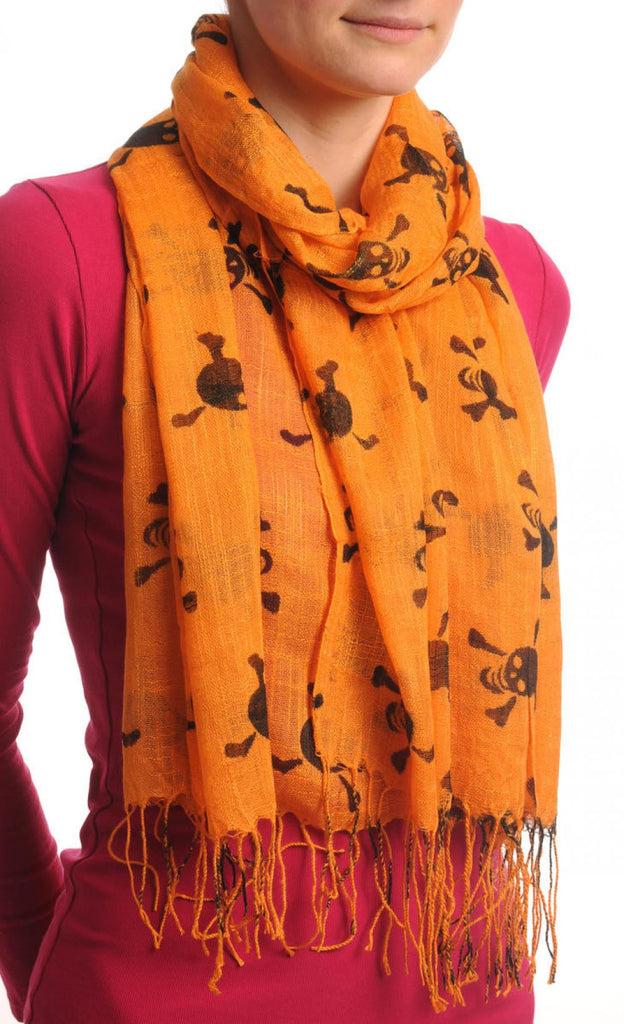 liss kiss Black Crossbones On Orange With Tassels - Scarf