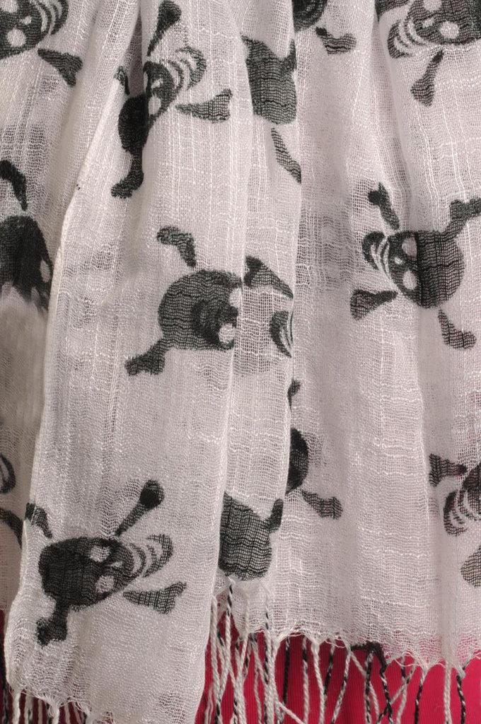 Liss Kiss Black Crossbones On White With Tassels - Scarf