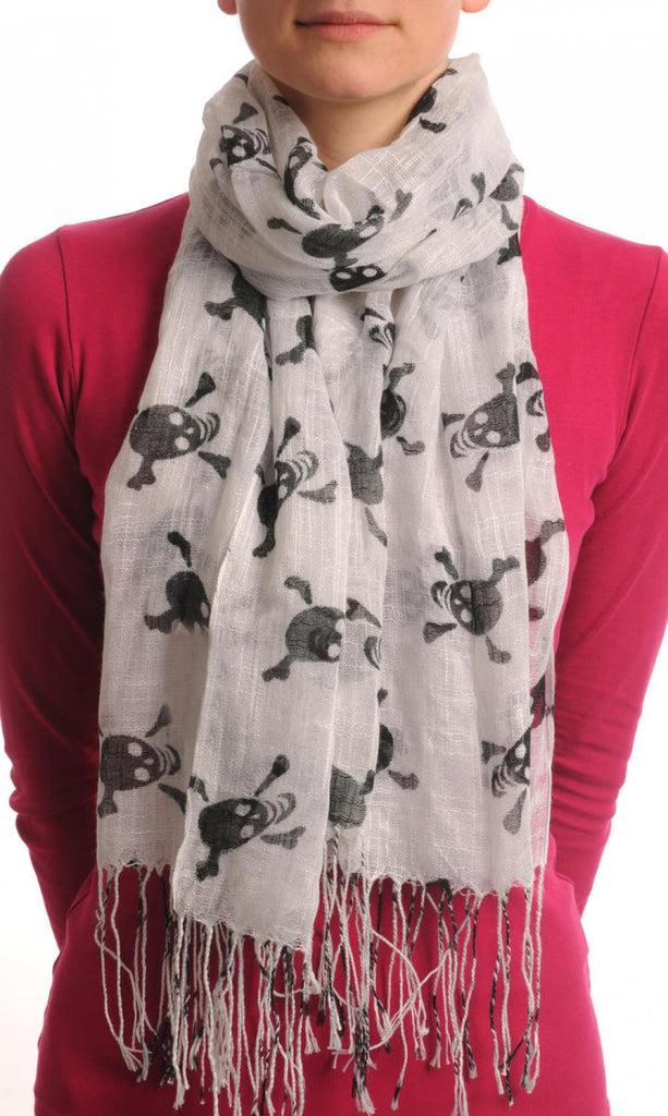 liss kiss Black Crossbones On White With Tassels - Scarf