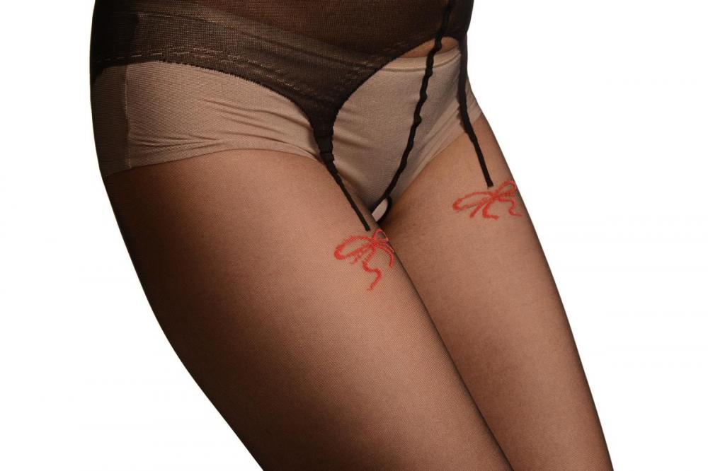 Liss Kiss Black Crotchless With Floral Seam &Silicon Lace Top Tights - Tights