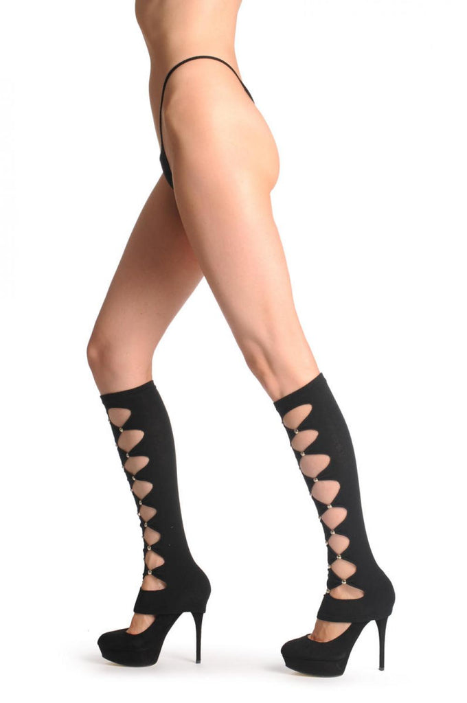 Liss Kiss Black Cut Out Leg Warmers With Studs - Leg Warmers