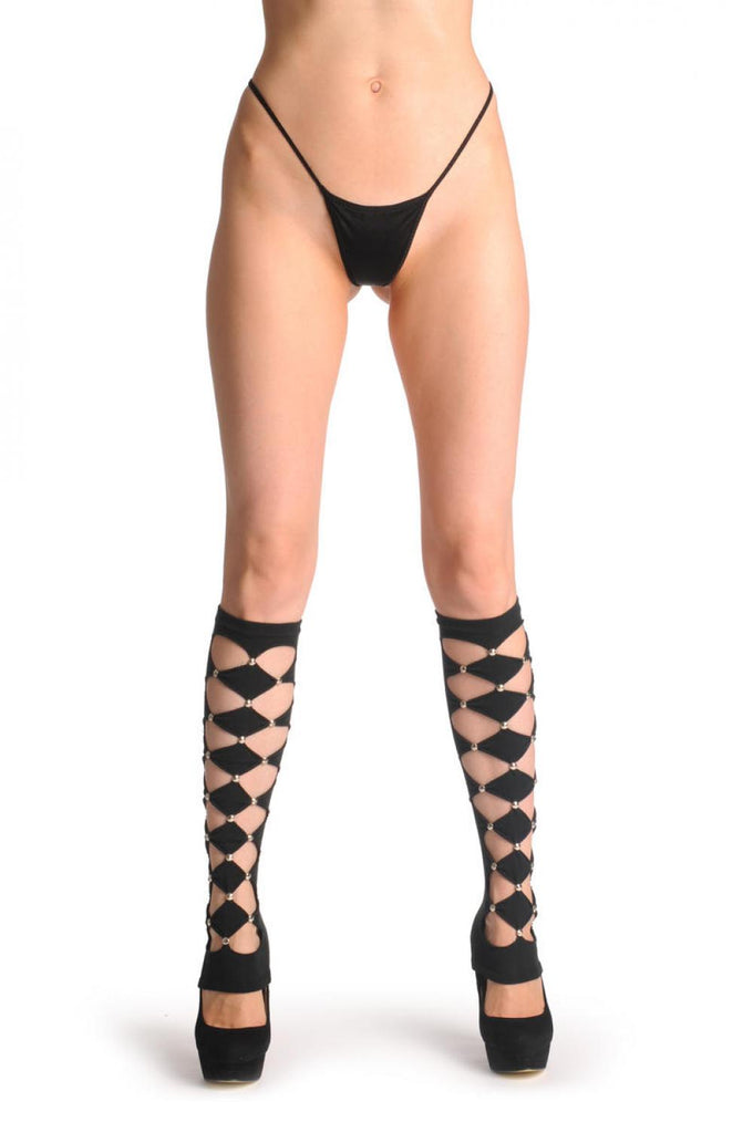 liss kiss Black Cut Out Leg Warmers With Studs - Leg Warmers