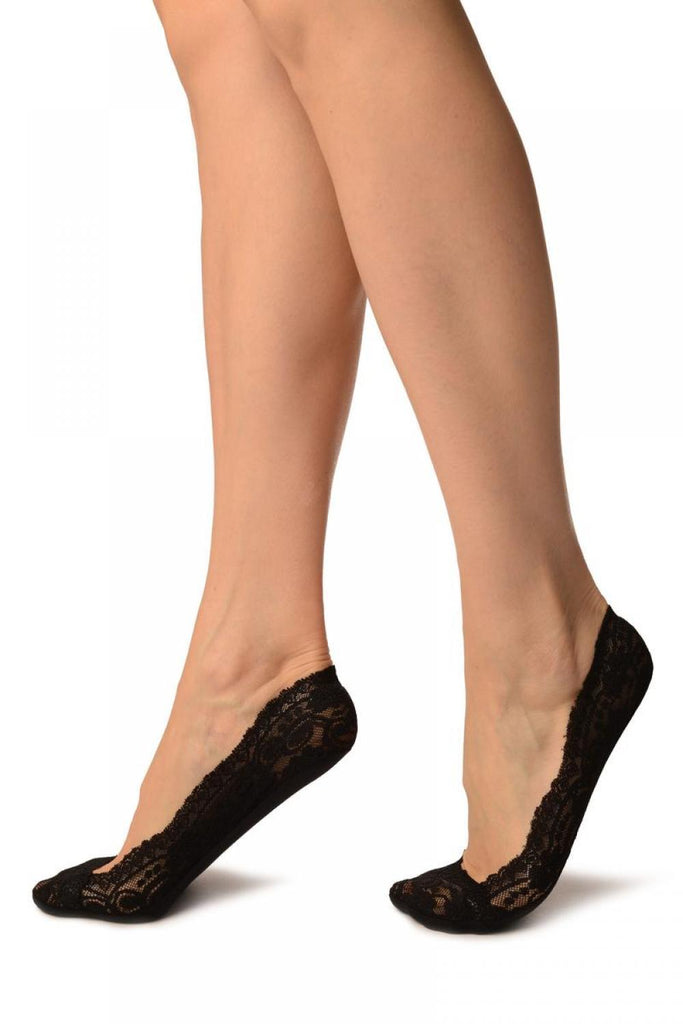 Liss Kiss Black Daisy Flowers Lace With Silicon Grip & Cotton Sole Footsies - Footsies Socks