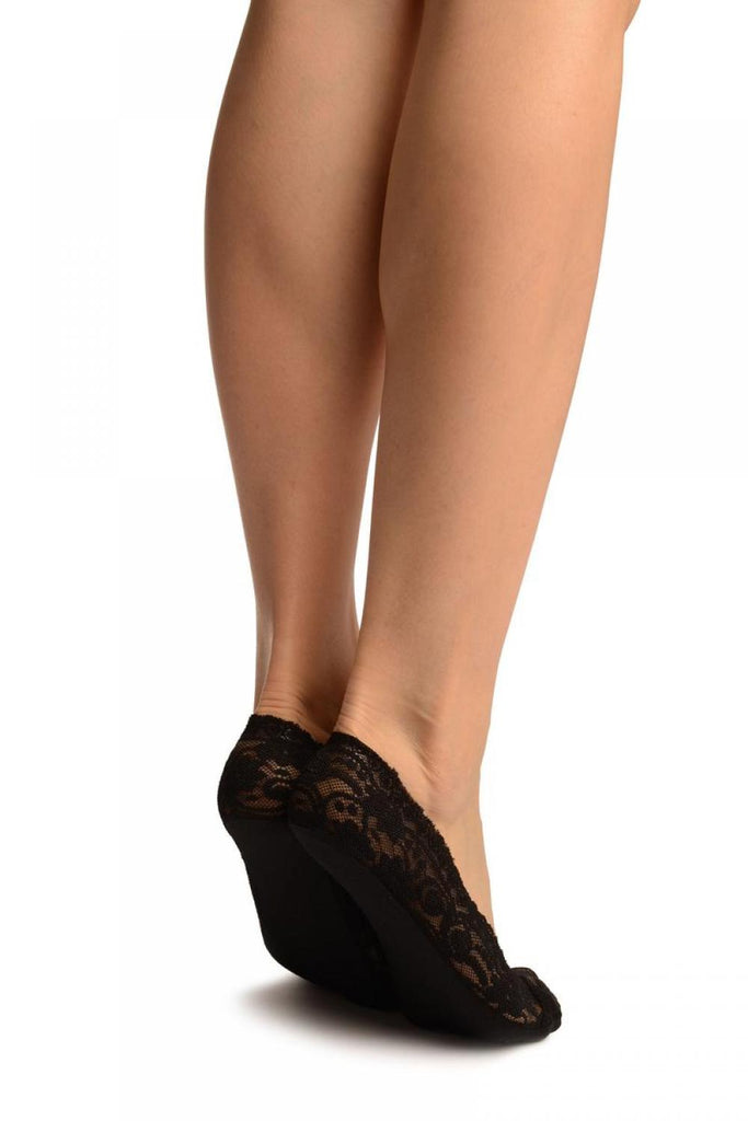 Liss Kiss Black Daisy Flowers Lace With Silicon Grip & Cotton Sole Footsies - Footsies Socks