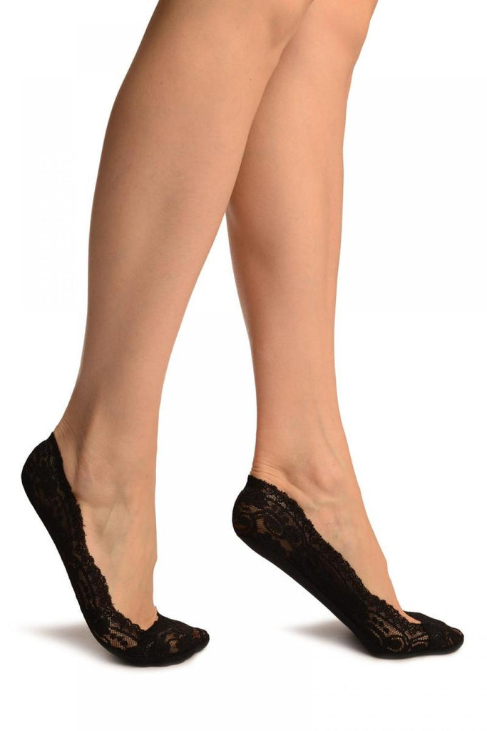Liss Kiss Black Daisy Flowers Lace With Silicon Grip & Cotton Sole Footsies - Footsies Socks