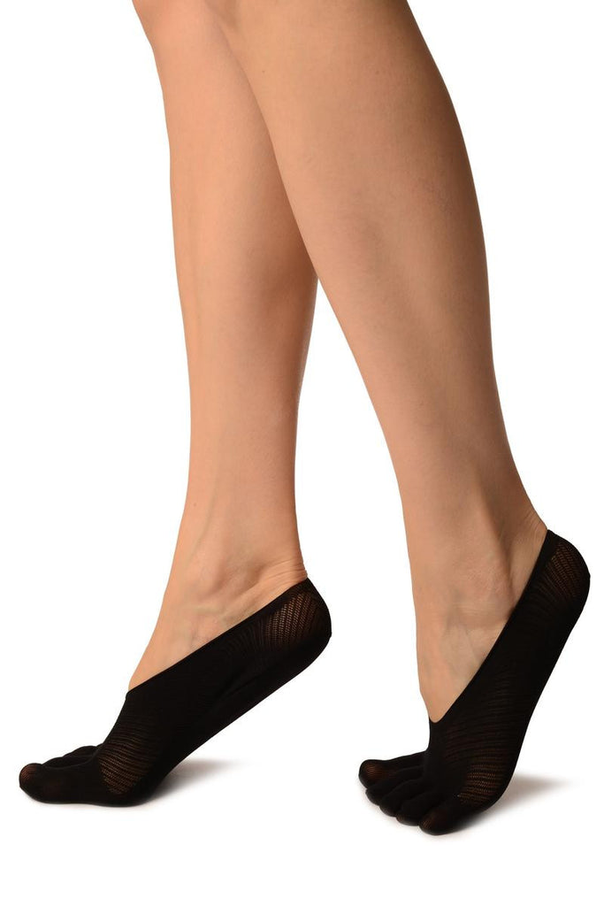 Liss Kiss Black Diagonal Stripes Mesh Separate Toes Footsies - Footsies Socks