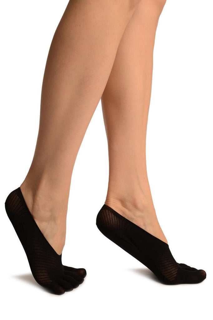 Liss Kiss Black Diagonal Stripes Mesh Separate Toes Footsies - Footsies Socks