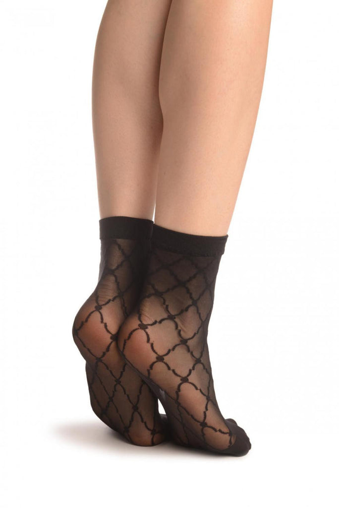 Liss Kiss Black Diamonds & Dots Ankle High Socks - Socks