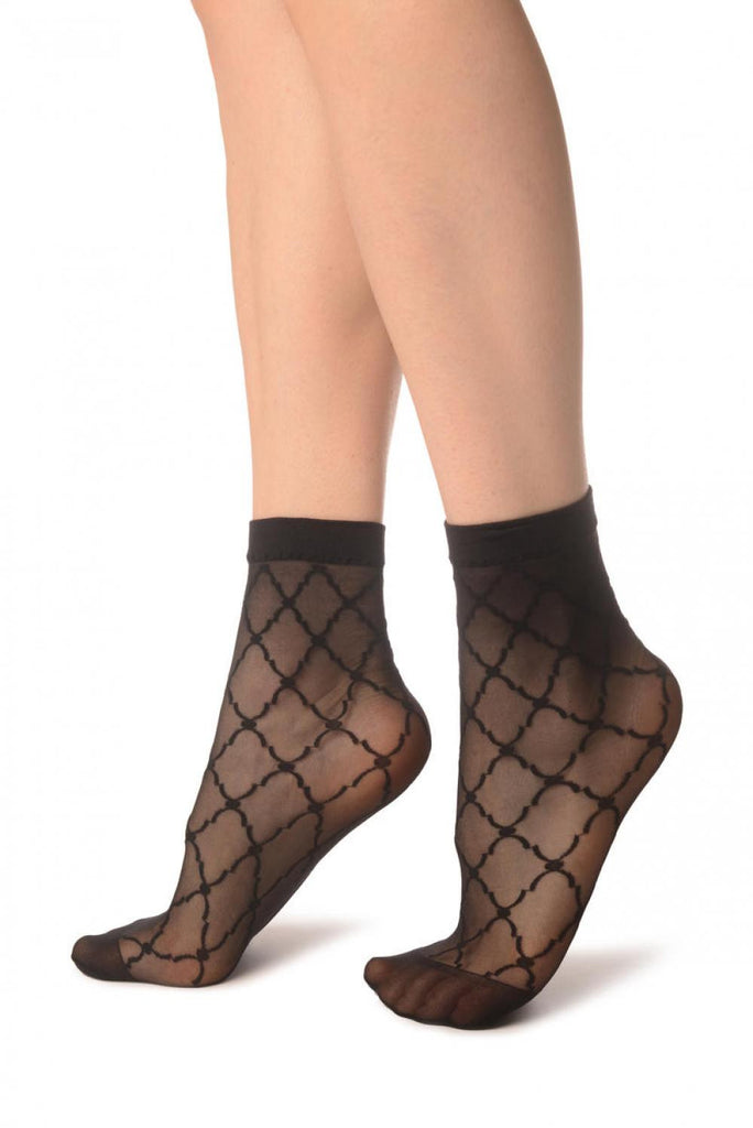Liss Kiss Black Diamonds & Dots Ankle High Socks - Socks