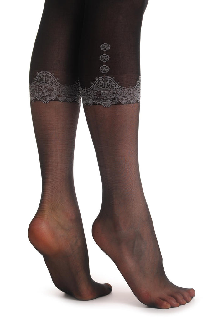 Liss Kiss Black Faux Capri With Lace Buttons & Pockets - Tights