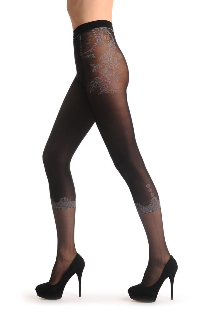 liss kiss Black Faux Capri With Lace Buttons & Pockets - Tights