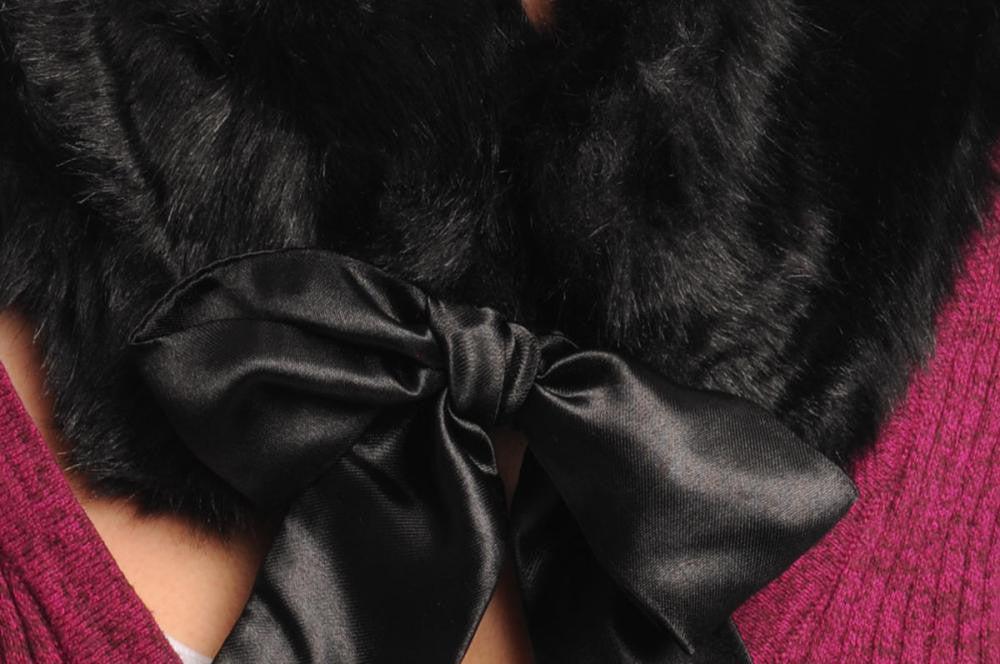 Liss Kiss Black Faux Fur Collar With Satin Bow Collar Scarf - Collar
