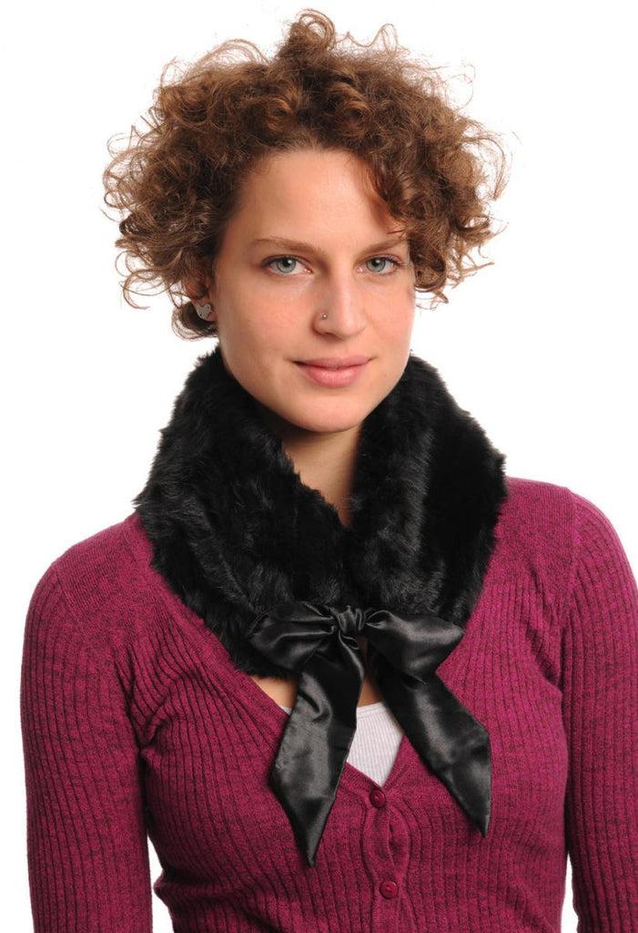 Liss Kiss Black Faux Fur Collar With Satin Bow Collar Scarf - Collar