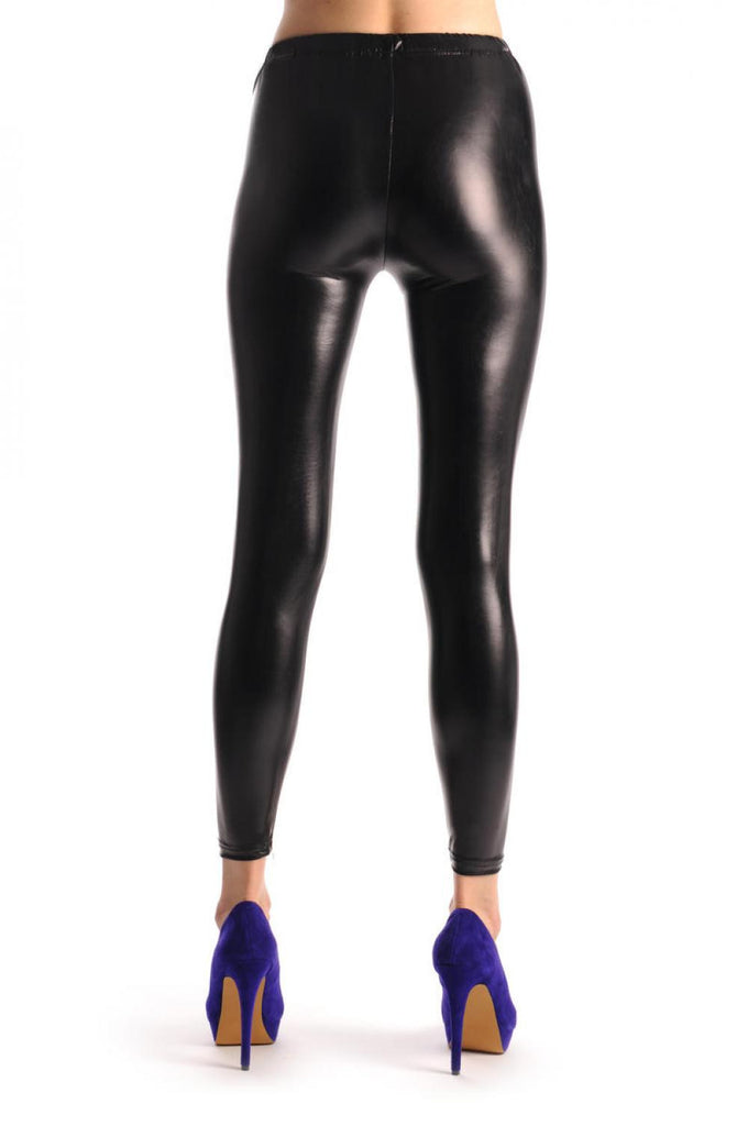 Liss Kiss Black Faux Leather Wet Look Tight Fit - Leggings