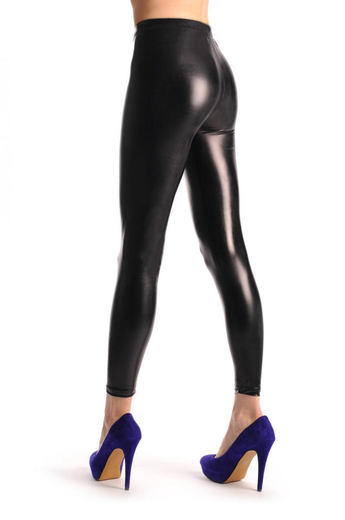 liss kiss Black Faux Leather Wet Look Tight Fit - Leggings