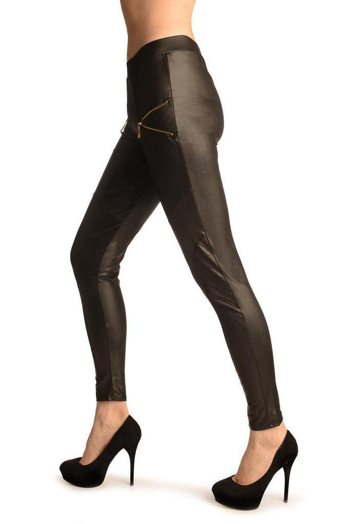 Liss Kiss Black Faux Leather With Open Zip - Leggings