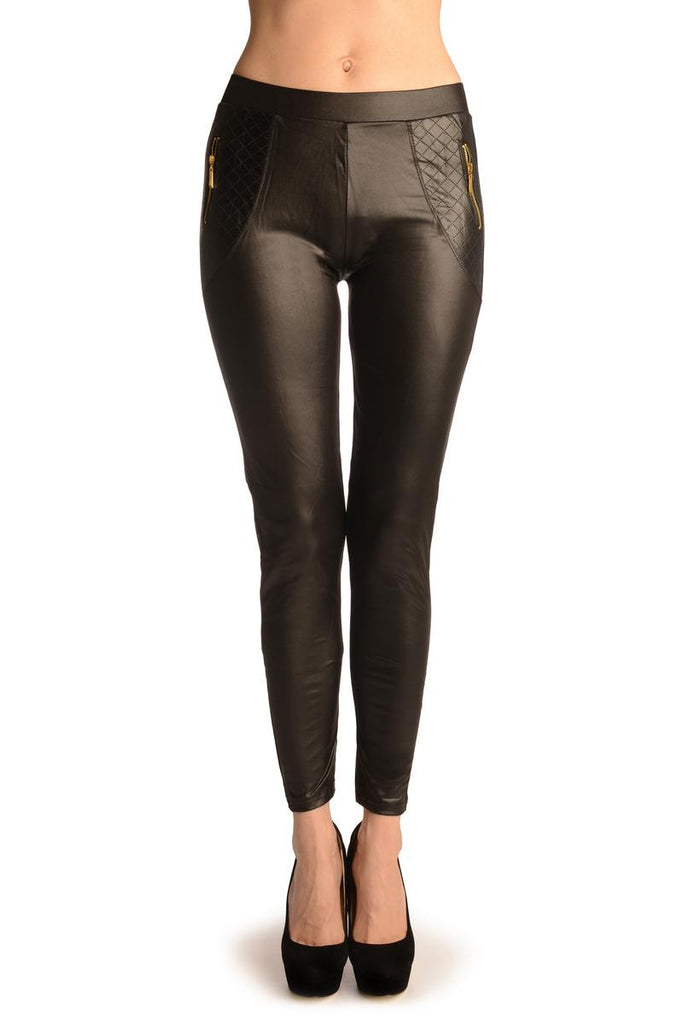 Liss Kiss Black Faux Leather With Zipped Pockets - Leggings
