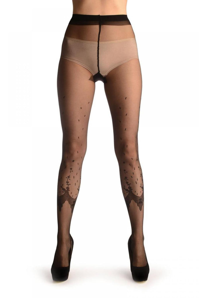 Liss Kiss Black Faux Leggings With Floral Lace Trim - Tights