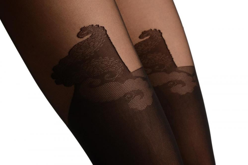 Liss Kiss Black Faux Stockings With Crown Top - Tights