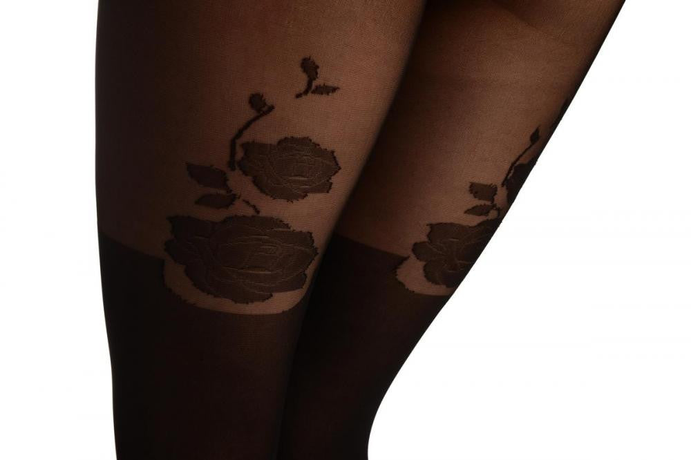 Liss Kiss Black Faux Stockings With Roses At The Back - Tights