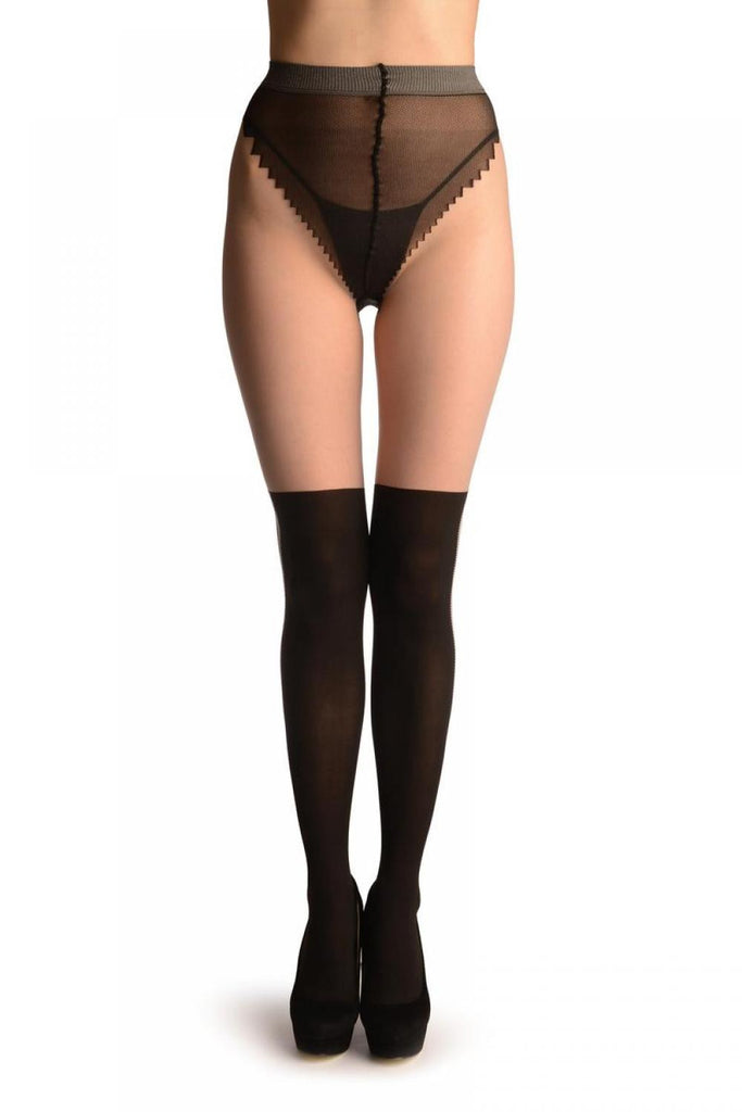 Liss Kiss Black Faux Stockings With Side Zip - Tights