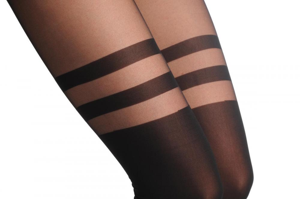 Liss Kiss Black Faux Stockings With Striped Top 60 Den - Tights