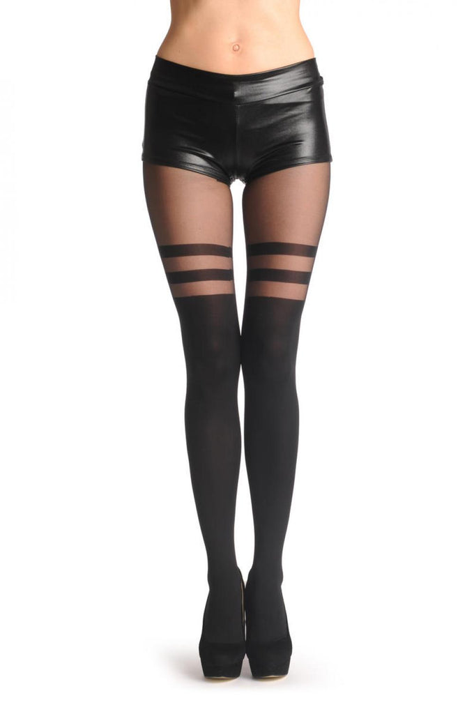 liss kiss Black Faux Stockings With Striped Top 60 Den - Tights