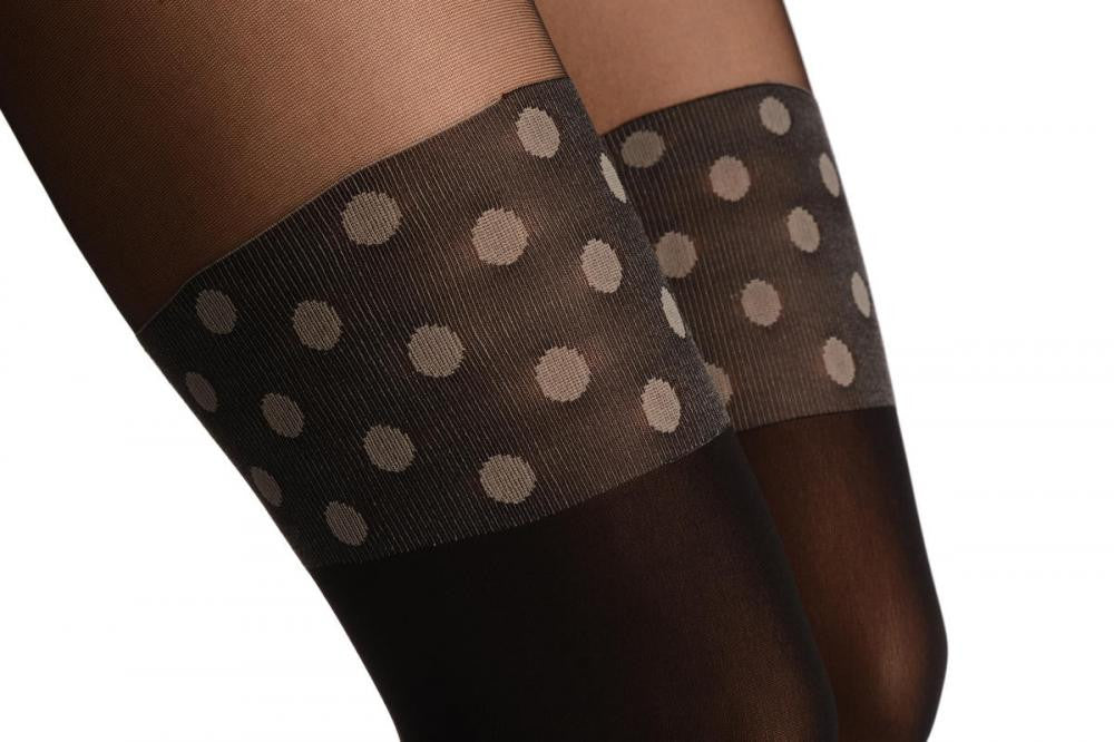 Liss Kiss Black Faux Stokings With Grey Polka Dot Top - Tights