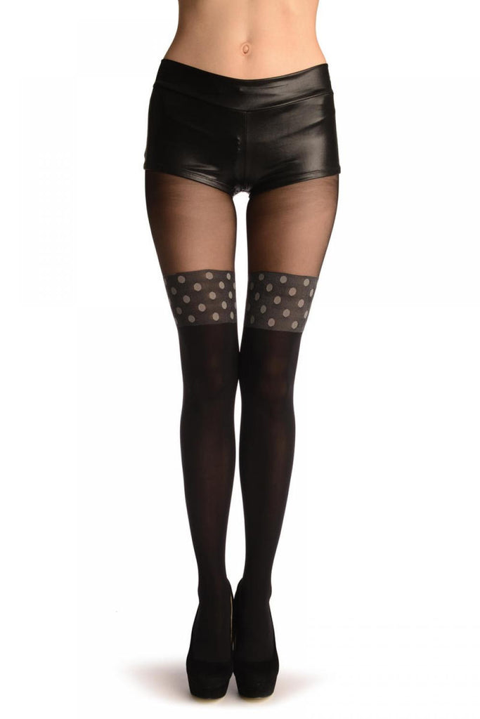 liss kiss Black Faux Stokings With Grey Polka Dot Top - Tights