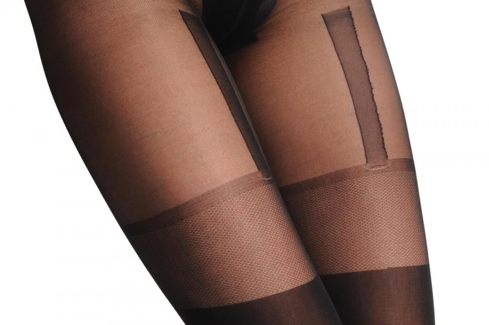 Liss Kiss Black Faux Suspender Tights With Meshed Top 60 Den - Tights