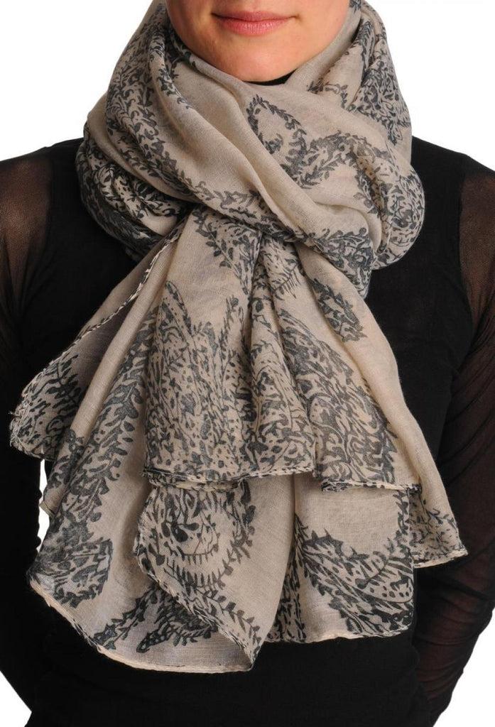 liss kiss Black Fern Leaves On Sand White Grey Unisex Scarf & Beach Sarong - Scarf