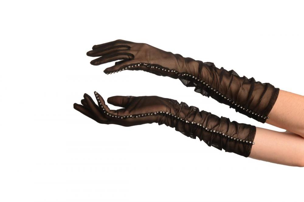 liss kiss Black Fine Mesh With Crystals Seam Gloves - Gloves