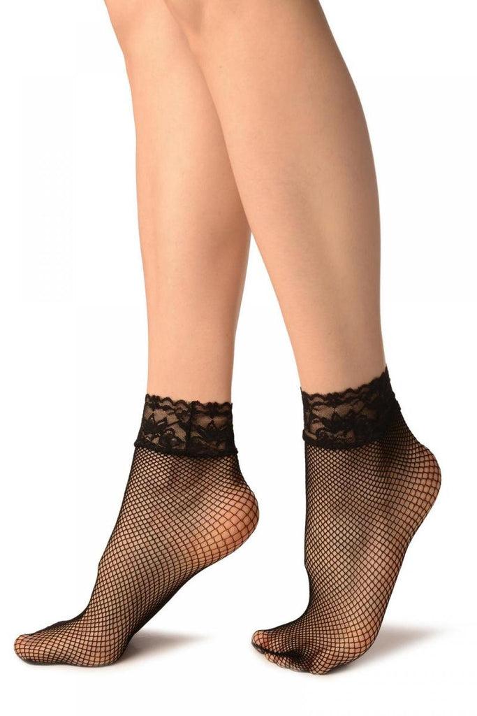 Liss Kiss Black Fishnet Comfort Top Ankle High Socks - Socks