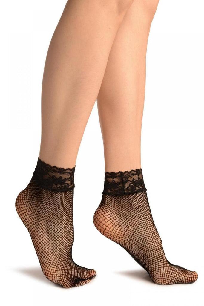 liss kiss Black Fishnet Comfort Top Ankle High Socks - Socks