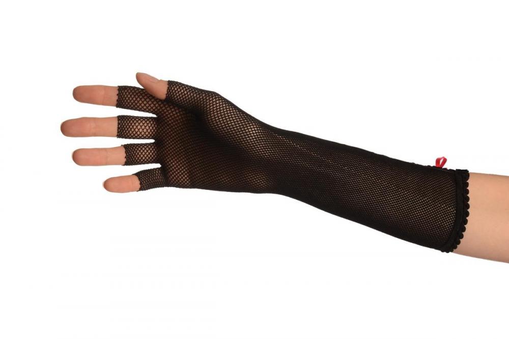 Liss Kiss Black Fishnet Pink Lace Up Fingerless Gloves - Gloves
