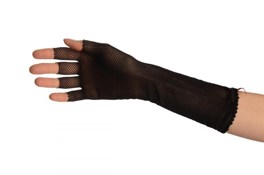 Liss Kiss Black Fishnet Red Lace Up Fingerless Gloves - Gloves