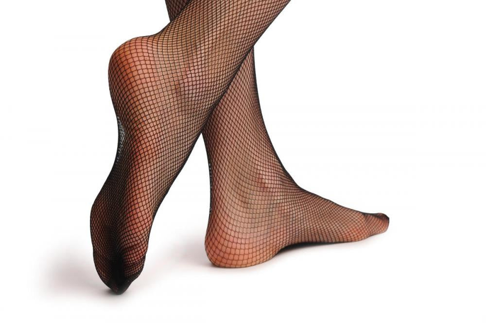 Liss Kiss Black Fishnet Stockings With Attached Lace Suspender Belt - Stockings