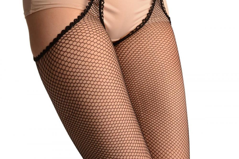 Liss Kiss Black Fishnet With Attached Suspender Belt - Tights