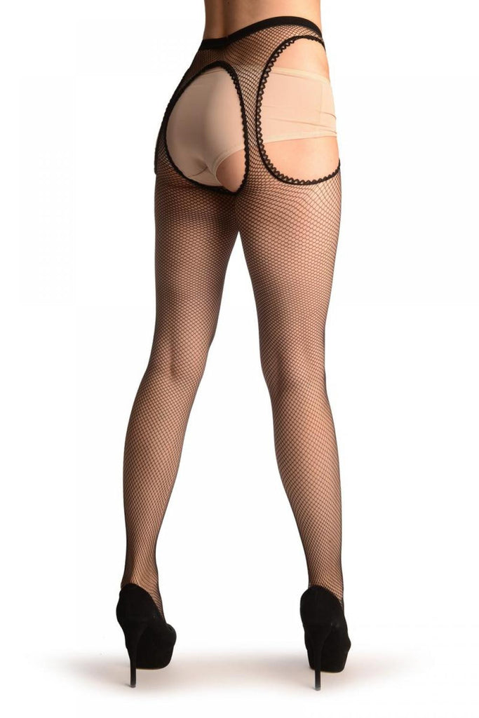 liss kiss Black Fishnet With Attached Suspender Belt - Tights