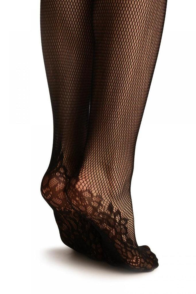 Liss Kiss Black Fishnet With Attached Suspender Lace Belt - Tights