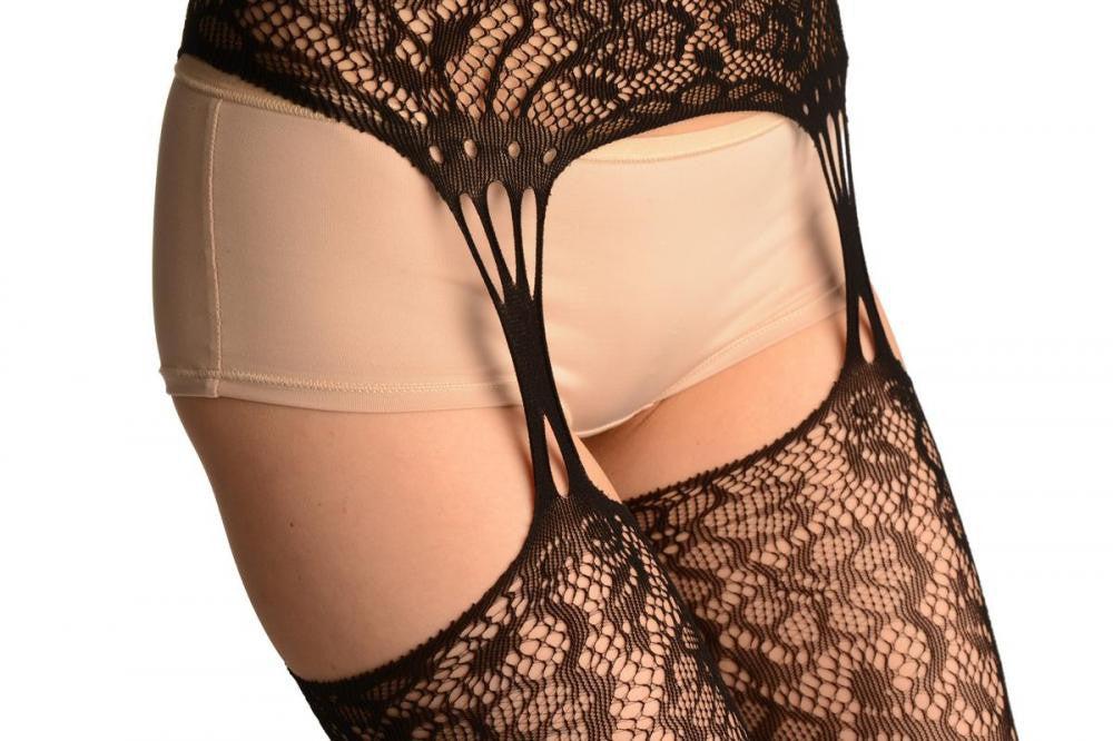 Liss Kiss Black Fishnet With Attached Suspender Lace Belt - Tights