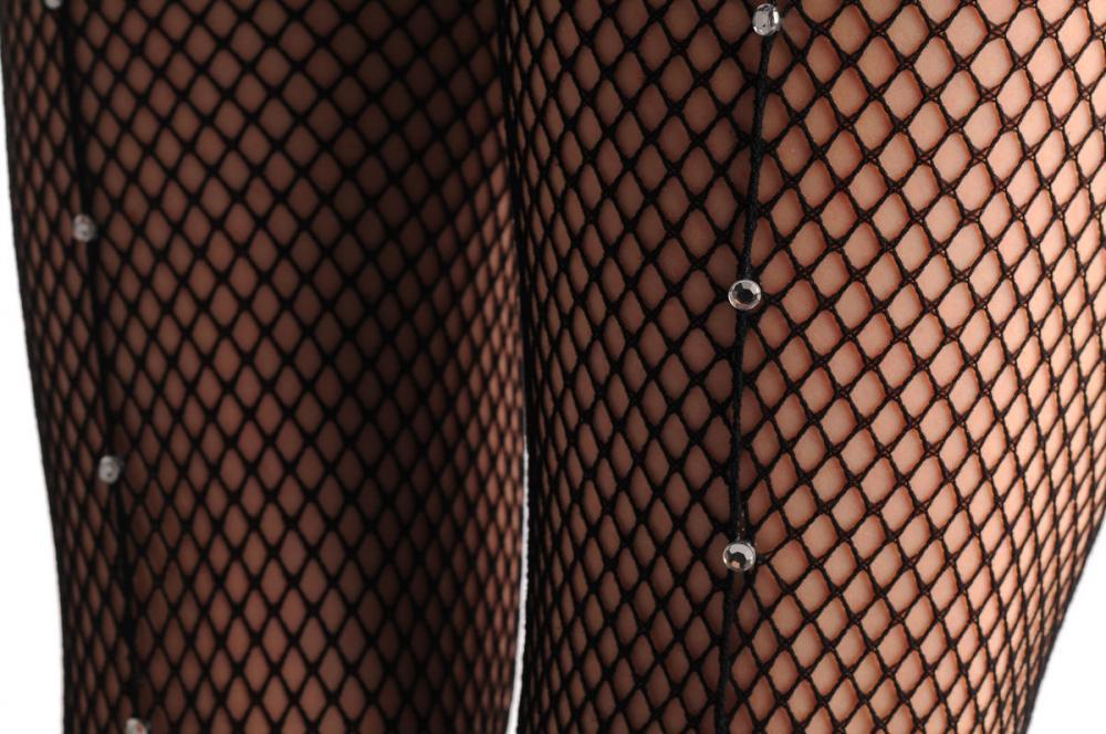 Liss Kiss Black Fishnet With Back Crystals Seam - Tights