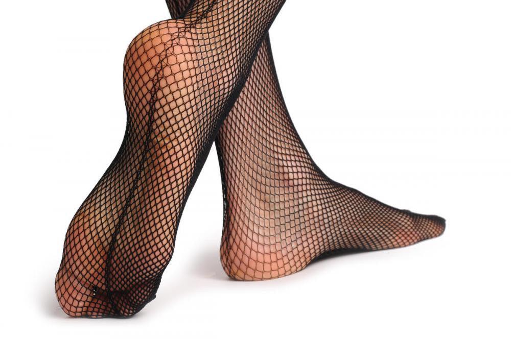 Liss Kiss Black Fishnet With Back Seam And Lace Silicon Garter - Hold Ups