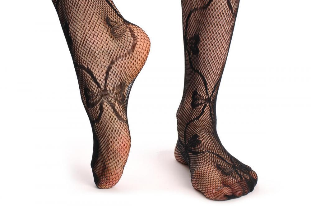Liss Kiss Black Fishnet With Bended Seam Joined With Bows - Tights