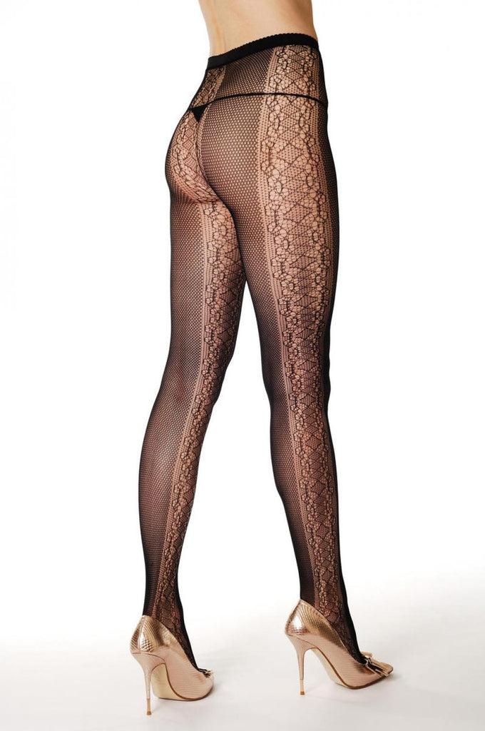 Liss Kiss Black Fishnet With Lace Stripes On The Sides - Tights