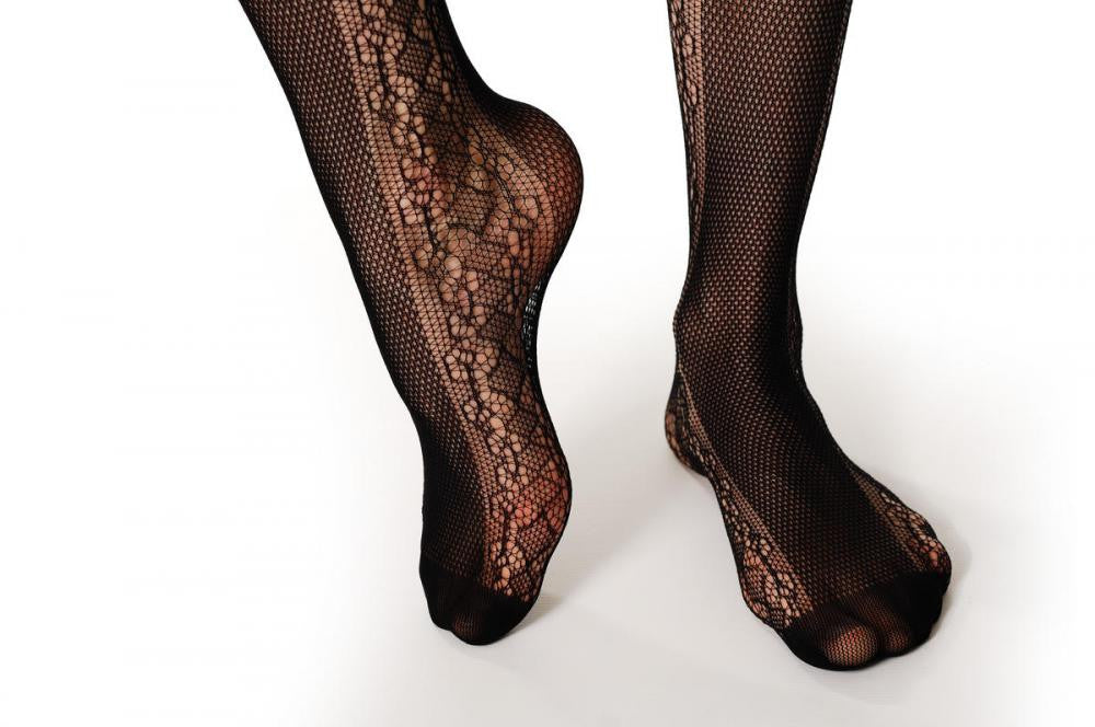Liss Kiss Black Fishnet With Lace Stripes On The Sides - Tights