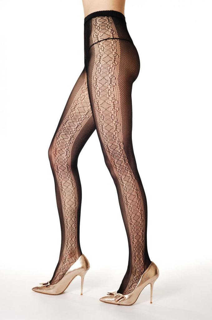 Liss Kiss Black Fishnet With Lace Stripes On The Sides - Tights