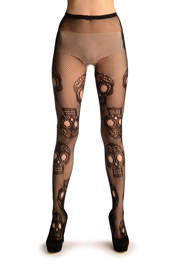 Liss Kiss Black Fishnet With Mexican Skulls (Halloween) - Tights